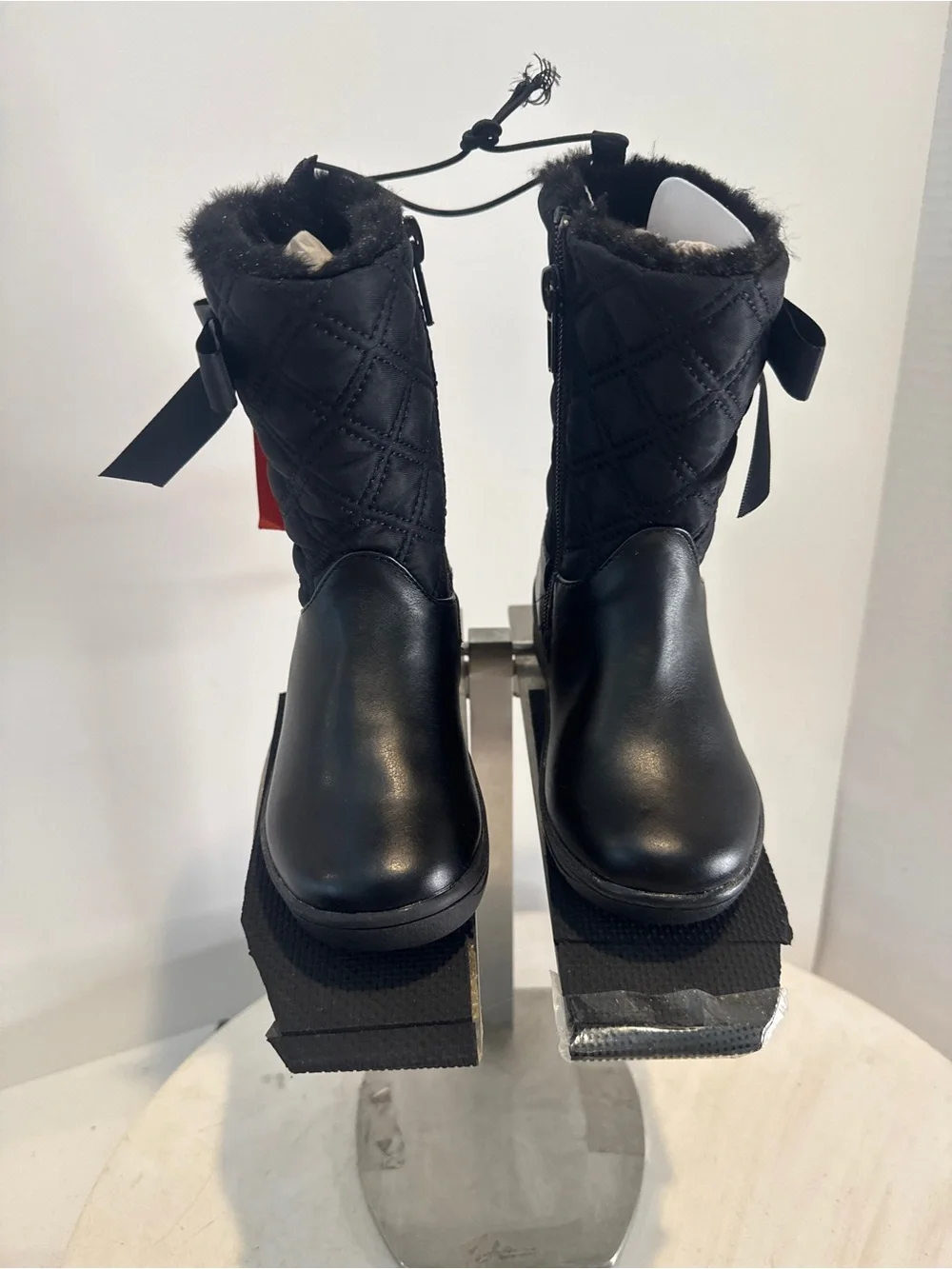 Joe Fresh Black Quilted Bow Winter Rain Boots